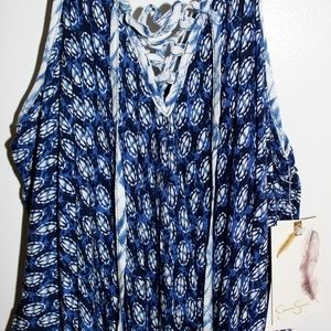 Jessica Simpson Dress/Cover-up Navy Patterned Med
